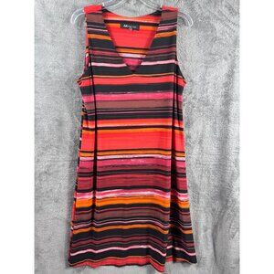 Anne Klein Womens Striped Dress Sleeveless V-Neck Multicolored L Poly/Spandex